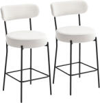 HOMCOM Set de 2 taburete de bar din țesătură bouclette, scaune de bar cu spătar curbat, suport picioare, 49x52x95cm, crem | Aosom Romania (83A-347V00CW)