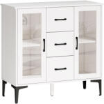 HOMCOM Bufet modern cu uși Soft-Close, bufet cu 3 sertare, 2 uși din sticlă, rafturi reglabile, MDF, Alb | Aosom Romania (83A-369V90WT) Comoda