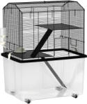 PawHut Cușcă pentru hamster cușcă rozătoare 3 etaje cu roți platformă și scară din sârmă de oțel 57 x 43 x 74 cm negru | Aosom Romania (D51-431V01BK)