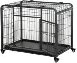 PawHut Tarc pentru caini pliabil, ușă dublă cu blocare 4 roți cu frână și fund detașabil, 109.5x71x78cm, Negru | Aosom Romania (D02-052)