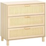 HOMCOM Casetiera cu 3 din lemn si ratan pentru camera de zi si dormitor, 80x40x80cm Culoare Lemn Natural | AOSOM. ro (831-378) Comoda