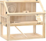 PawHut Cușcă pentru hamster/rozătoare cu 3 niveluri, fund detașabil 31 cm adâncime, căsuță, leagăn, 80x50x76cm, finisaj lemn natural | Aosom Romania (D51-469V91ND)