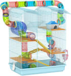 PawHut Cușcă pentru Hamsteri și Rozătoare cu 5 Niveluri și Tuburi Colorate Albastru | Aosom Romania (D51-162V00LB)