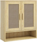 HomCom Mobilier de baie de perete dulap wc suspendat cu uși duble și raft deschis 59 x 20 x 66, 5 cm efect lemn de stejar | Aosom Romania (837-519V80AK)