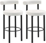 HOMCOM Set de 2 taburete de bar, scaune de bar din țesătură bouclette cu spătar curbat, suport pentru picioare, 50x52, 5x98cm, crem | Aosom Romania (83A-454V00CW)