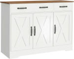 HOMCOM Bufet de bucătărie, mobilier de depozitare cu 3 uși tip hambar, 2 sertare și rafturi reglabile, 108 x 40 x 81 cm, alb | Aosom Romania (83A-462V81WT) Bufet