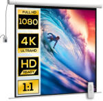 HomCom Ecran Proiector de 92 Inch cu Telecomandă, Pânză de Proiector Rulabilă din Plastic și Metal, 189, 5x8x189, 5 cm, Alb | Aosom Romania (001-024V91WT)