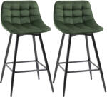 HOMCOM Set de 2 scaune de bar HOMCOM cu spatar, tapitate, stil nordic, metal, catifea, verde, 45x47x88cm | Aosom Romania (835-271V00GN)