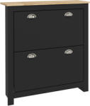 HomCom Dulap pantofi 2 uși rabatabile 2 compartimente mânere cochilie metal 79 x 23 x 90, 5 cm negru stejar | Aosom Romania (837-176V80BK) Pantofar