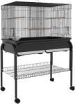 PawHut Colivie pentru Păsări de Interior cu Tăviță, Raft și Roți, Volieră din Oțel pentru Perusi, Canari, Nimfe și Papagali, Negru, 85 x 49 x 119 cm | Aosom Romania (D10-100V00BK)