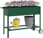 Outsunny Jardinieră Exterioară cu Raft Inferior pentru Unelte, Jardinieră Metalică cu 2 Roți și Mâner, 104x39x80 cm, Verde | Aosom Romania (845-384V01GN)