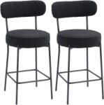 HOMCOM Set 2 scaune de bar cu șezut tapițat și suport pentru picioare, tapițerie fleece, cadru metalic, Negru | Aosom Romania (83A-347V00BK)