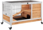 PawHut Cușcă pentru Iepuri și Porcușori de Guineea din Lemn cu 4 Roți și Rampă, 90x53x59 cm, Galben | Aosom Romania (D51-126V00YL)