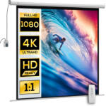 HomCom Ecran Proiecție de 85 inch 1: 1 cu Telecomandă, Pânză de Proiector Rulantă, 176, 5x8x176, 5 cm, Alb | Aosom Romania (001-024V90WT)