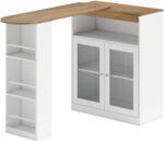 HOMCOM Masă de Bar Extensibilă și Rotativă 360° cu Rafturi Deschise și 2 Uși din Sticlă 150x80x105, 5 cm Alb și Lemn Natural | Aosom Romania (83A-458V00WT)