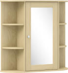 HomCom Dulap de baie cu oglindă Dulap de perete cu rafturi deschise 66x17x63 cm Natural | Aosom Romania (834-203V00ND)