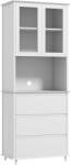 HOMCOM Bufet cu Cabină, Dulap de Bucătărie Independent cu Uși de Sticlă, 3 Sertare și Raft Reglabil, 68x38x172 cm, Alb | Aosom Romania (83A-084V00WT)