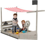 Outsunny Cutie de nisip cu parasolar Vapor pirat, inclusiv set de joc de bucătărie pentru copii, Lemn masiv, 180 x 103 x 144, 5 cm, Gri | Aosom Romania (343-061V00GY)