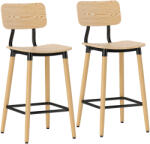 HOMCOM Lot de 2 tabureți de bar cu spatar, înalțime reglabilă și repose-pieds structură din oțel înălțime 94 cm, lemn natural | Aosom Romania (83A-254V00ND)