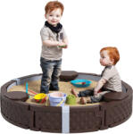 AIYAPLAY Cutie de nisip, Cutie de nisip rotunda pentru pana la 3 copii, cu 3 scaune, strat impermeabil, protectie impotriva intemperiilor, 300 kg de nisip | Aosom Romania (343-075V00DR)