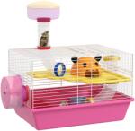 PawHut Cușcă pentru hamster șoarece rozătoare multicoloră cu platformă, biberon apă, roată, casă, 34 x 27 x 25 cm, roz | Aosom Romania (D51-418V00PK)