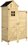 Outsunny Magazie pentru Unelte cu 2 Zone, Rafturi Reglabile și Fereastră, din Lemn de Brad, 106x57x167 cm, Culoare Naturală | Aosom Romania (84H-552V00ND)