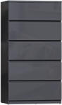 HOMCOM Comodă cu 5 sertare, mobilier de depozitare cu finisaj foarte lucios, închidere amortizată și silențioasă, 53 x 34 x 100 cm, gri | Aosom Romania (831-337V09GY) Comoda
