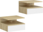 HOMCOM Set de 2 Noptiere Suspendate cu Sertar și Raft Deschis, 35x32x22.5 cm, Alb și Stejar | Aosom Romania (831-338V86WT)