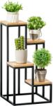 Outsunny Raft pentru Plante cu 4 niveluri din Metal și Lemn de Brad pentru Interior și Exterior, 34x34x66 cm, Natural | Aosom Romania (845-801V00ND)