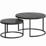 HomCom Set modern de 2 măsuțe de cafea, măsuțe laterale suprapuse cu cadru metalic pentru living, dormitor, birou, Negru | Aosom Romania (833-873V82BK) Masa de cafea
