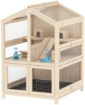 PawHut Cușcă pentru Hamsteri din Lemn cu 3 Niveluri cu Adăpătoare, Căsuțe, Leagăne, Tavă Detașabilă și Capace Rabatabile Natural | Aosom Romania (D51-563V00ND)