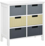 HOMCOM Comodă de Lemn cu 6 Sertare, Coadă Auxiliară de Depozitare cu Picioare Ridicate, Stil Modern pentru Dormitor Sufragerie Baie 62x28x58 cm Multicolor | Aosom Romania (838-058) Comoda