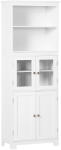 HOMCOM Dulap Camara Bucătărie, 2 Rafturi Deschise, 2 Dulapuri cu Uși, MDF și Sticlă Securizată, 60x30x162 cm, Alb | Aosom Romania (835-513)