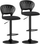 HOMCOM Set HOMCOM de 2 Scaune de Bar Reglabile, Scaune de Bucătărie Înalte din Țesătură Tip In cu Spătar, Suport pentru Picioare și Scaun Moale, Structură din Metal, Scaune de Bar Rotative la 360°, Negru | A