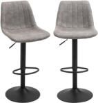 HOMCOM Set de 2 scaune de bar HOMCOM, stil industrial, spatar din microfibra, inaltime reglabila gri | Aosom Romania (835-228GY)