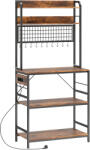 HOMCOM Raft de Bucătărie cu Prize și Rafturi Reglabile, Raft pentru Cuptor cu Microunde cu 5 Niveluri, Panou cu Grilaj și 10 Cârlige, Mobilier Vintage Structură din Oțel, 80x40x170 cm, Maro Rustic | Aosom Ro Raft