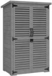 Outsunny Dulap de grădină Remiză pentru unelte din lemn 2 rafturi Acoperiș bitumat Uși cu obloane Blocabil 75 x 50 x 118cm Gri | Aosom Romania (84H-079V00GY)