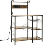 HOMCOM Raft de Bucatarie cu Prize Mutiple, Dulap Bucatarie pentru Microunde cu Rafturi si Cos din Sarma Stil Industrial, 90x42x130cm, Maro (801-319V90RB) Raft