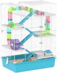 PawHut Cușcă pentru Hamsteri cu 6 Nivele, Tuneluri, Căsuță, Sticlă de Apă, Rampe, 2 Uși și Roată, 58x36x81 cm, Albastru | Aosom Romania (D51-439V00LB)