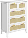HOMCOM Comodă 5 sertare mânere de lemn masiv șine de metal pentru birou salon dormitor 77 x 37 x 104 cm alb | Aosom Romania (831-674V00WT) Comoda