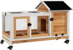 PawHut Tarc pentru iepuri pe roți 2 uși cu zăvoare, 108 x 58 x 73, 5 cm, lemn masiv galben | Aosom Romania (D51-352V00YL)