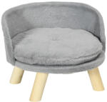 PawHut Canapea Rotundă pentru Câini din Țesătură de Pluș și Lemn cu Pernă Suplimentară din Bumbac, Ø40, 5x33 cm, Gri | Aosom Romania (D04-257V00GY)