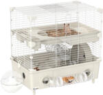 PawHut Cușcă pentru Hamsteri cu 2 Niveluri și 3 Uși, cu Roată și Tuburi, Crem și Alb | Aosom Romania (D51-482V00CW)