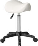 HomCom Taburet cu roti, scaun de lucru cu înălțime reglabilă 45-57 cm și șa ergonomică, 48x47x45-57cm, alb | Aosom Romania (503-021V00WT)