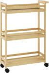 HomCom Raft de Baie din Bambus cu 3 Niveluri, Carucior Organizator cu Roți pentru Bucătărie, Baie, Living, 55 x 20 x 75 cm - Natural | Aosom Romania (834-765V00ND)