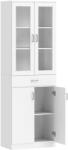 HOMCOM Bufet înalt pentru bucătărie, dulap de bucătărie, 4 uși dintre care 2 din sticlă, sertare, etajere reglabile, 60x35x180cm, alb | Aosom Romania (83A-445V00WT)