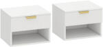 HOMCOM Set de 2 Noptiere Suspendate cu Panouri Canelate, Sertar și Raft, 40x34x29 cm, Alb | Aosom Romania (83D-096V00WT)
