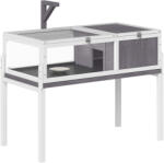 PawHut Căsuță Înalțată pentru Țestoase cu Separator, Tavă Detașabilă și 2 Capace, Tartarughieră din Lemn de Brad și PS, 104x53x82 cm, Gri și Alb | Aosom Romania (D40-054V00GY)