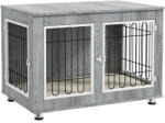 PawHut Cage pentru câini animale cușcă de câini pe picioare cu pernă detașabilă oțel aspect lemn 90 x 58 x 65 cm gri | Aosom Romania (D02-138V00GY)