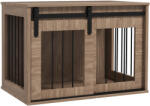 PawHut Cușcă cușetă pentru câini animale interioare ușă glisantă, oțel efect lemn, dim. 57H x 80L x 54l cm | Aosom Romania (D02-169V00WN)